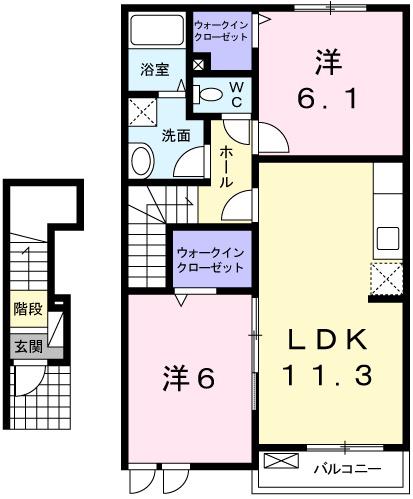 アプローズB棟(2LDK/2階)の間取り写真