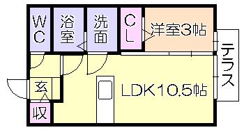 オリーヴァ東合川(1LDK/1階)の間取り写真