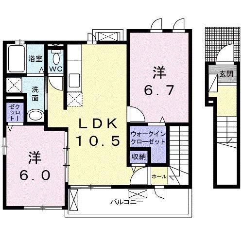 ディアコートII(2LDK/2階)の間取り写真