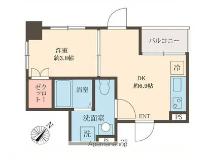スフィア日本橋富沢町(1DK/2階)の間取り写真