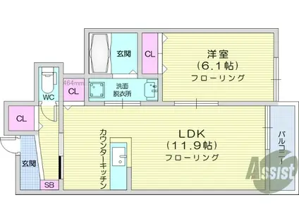 ヴィラージュ新田2(1LDK/1階)の間取り写真