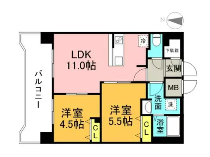 S-RESIDENCE国泰寺町一丁目(2LDK/16階)の間取り写真