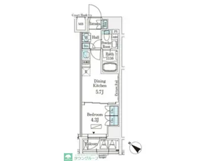 ベルトロワ人形町(1DK/3階)の間取り写真