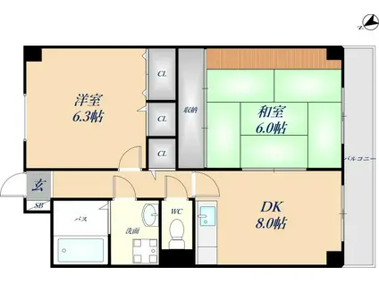 ウエストヒルズ新鴻池(2LDK/1階)の間取り写真