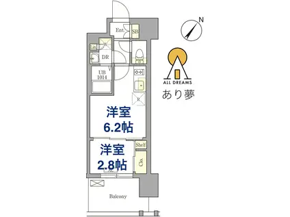 エル・セレーノ横浜関内プリマ(1DK/4階)の間取り写真