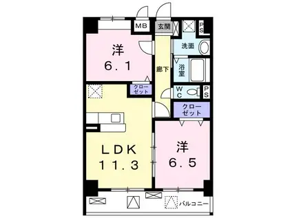 グラシス池尻(2LDK/3階)の間取り写真