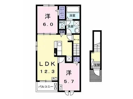 エストカルティエSHIMAII(2LDK/2階)の間取り写真