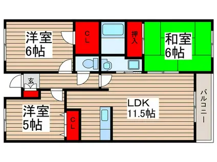 パティオス若葉(3LDK/2階)の間取り写真