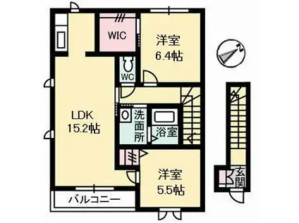 グランドメゾン水呑 B棟(2LDK/2階)の間取り写真