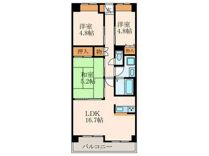崇徳院ハイツ(3LDK/3階)の間取り写真