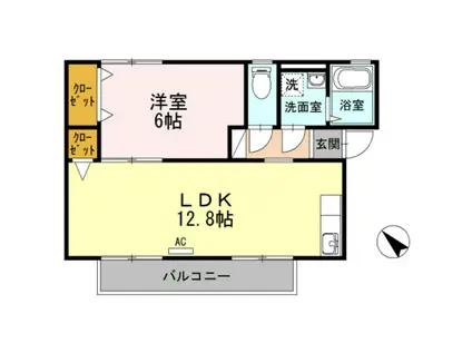 エバグリーンハイツB棟(1LDK/2階)の間取り写真