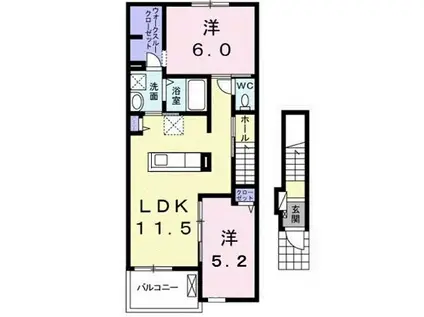 ウィンコート蔵王A(2LDK/2階)の間取り写真