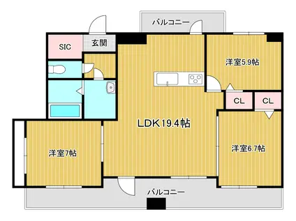 シャーメゾンステージ片野(3LDK/8階)の間取り写真