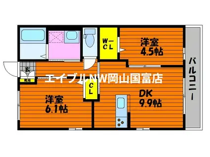 シャトーハイム(2DK/2階)の間取り写真