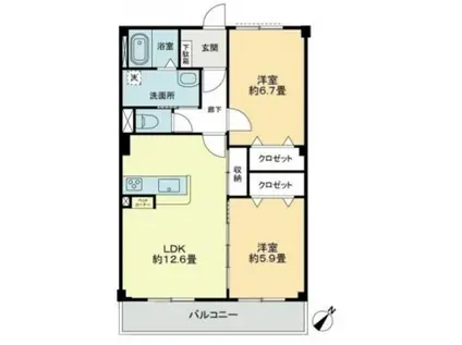 フォブール中村(2LDK/1階)の間取り写真