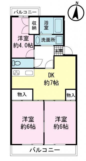 フォルトゥーナ三島(3DK/2階)の間取り写真