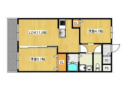 34-倶楽部ハウス REDP(2LDK/2階)の間取り写真