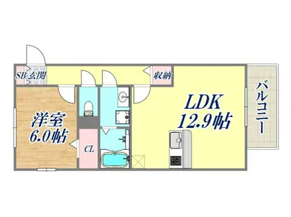 ペルルⅡ(1LDK/1階)の間取り写真