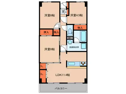 エクセレンス今泉(3LDK/7階)の間取り写真
