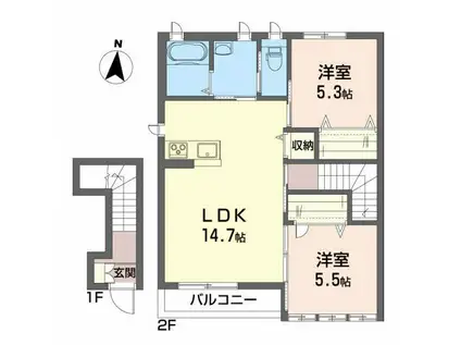 シャーメゾン富久山(2LDK/2階)の間取り写真