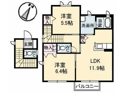 リセス ワイン(2LDK/2階)の間取り写真