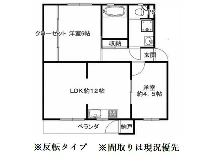 鶴甲コーポ21号館(2LDK/4階)の間取り写真