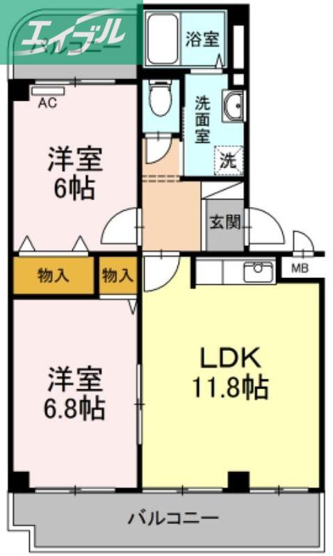 PLEIADES B棟(2LDK/3階)の間取り写真