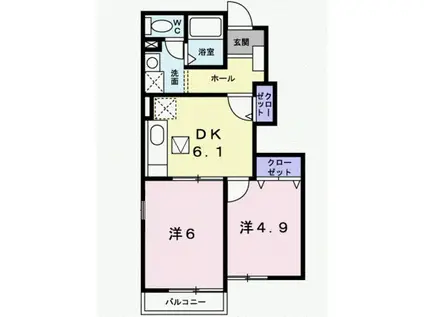 ソレアード石崎II(2DK/1階)の間取り写真
