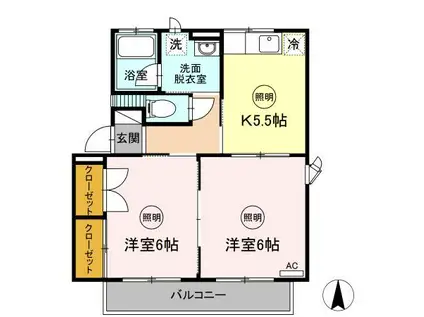 クレストヤマ(2K/1階)の間取り写真