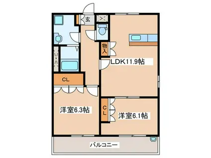 ソレアード・メゾンA(2LDK/2階)の間取り写真