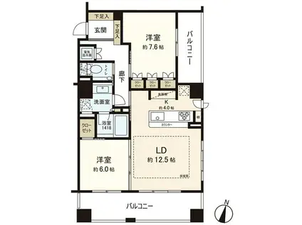 パークホームズ円山公園駅前(2LDK/2階)の間取り写真