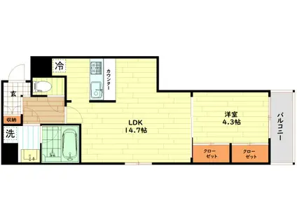 SUNREGIS NAMBA(1LDK/4階)の間取り写真