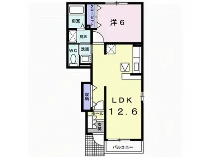 ソレイユB(1LDK/1階)の間取り写真
