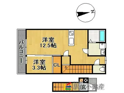 ＪＲ鹿児島本線 羽犬塚駅 徒歩54分 2階建 築10年(1LDK/2階)の間取り写真