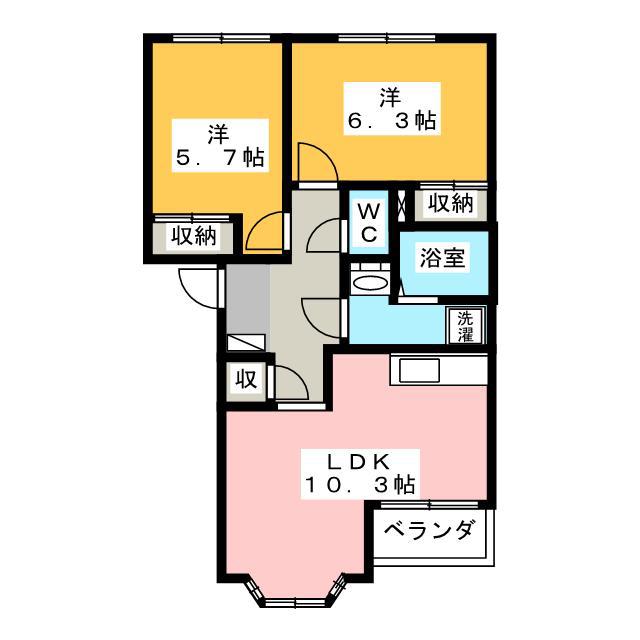 コーポひまわり(2LDK/1階)の間取り写真