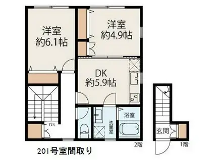 プリマテラス四街道(2DK/2階)の間取り写真
