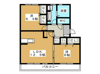 バン・ド・ソレイユ B棟(2LDK/3階)の間取り写真