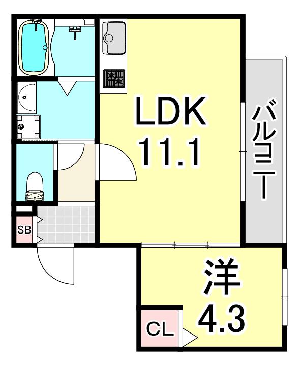 メゾン デュ ソール(1LDK/2階)の間取り写真