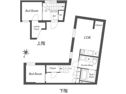 パセオ三軒茶屋イースト ウエスト(2LDK/1階)の間取り写真