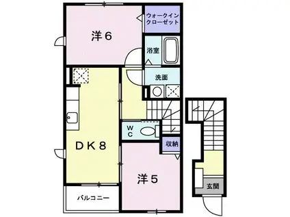 グランシャテーニュII(2DK/2階)の間取り写真
