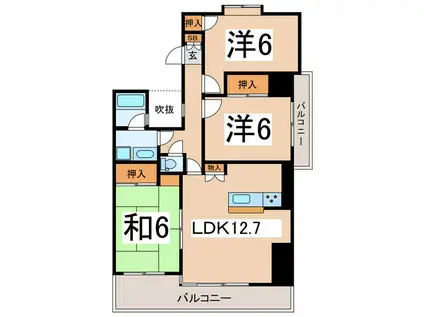 ラ・フォーレ甲府(3LDK/1階)の間取り写真