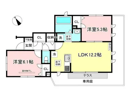 プチ・ヴィラージュD(2LDK/1階)の間取り写真