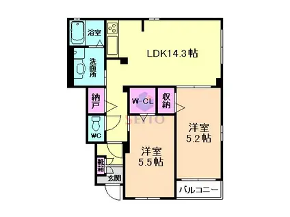 北桜塚レジデンス(2LDK/1階)の間取り写真