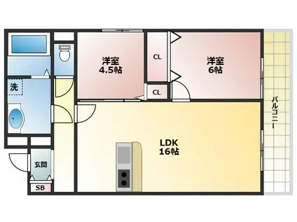 ラナコート(2LDK/1階)の間取り写真