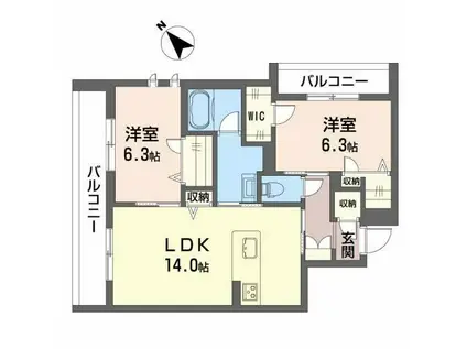 シャーメゾン A.KATSUBE(2LDK/2階)の間取り写真