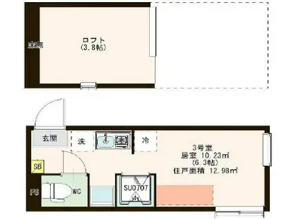 ハーモニーテラス赤羽イースト(ワンルーム/2階)の間取り写真