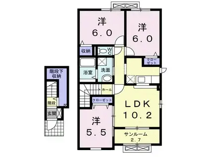 ドゥ・ファミーユB(3LDK/2階)の間取り写真