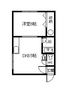 メモリアルパーク新館(1DK/1階)の間取り写真