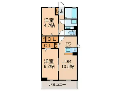 ソレイユ(2LDK/1階)の間取り写真