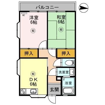 サンハイツ中本町(2DK/2階)の間取り写真